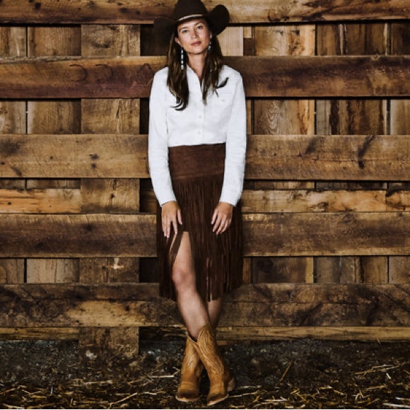 Stetson Suede Leather Fringe Skirt Brown Boho Western NWT $360 SZ 10 - Picture 4 of 14